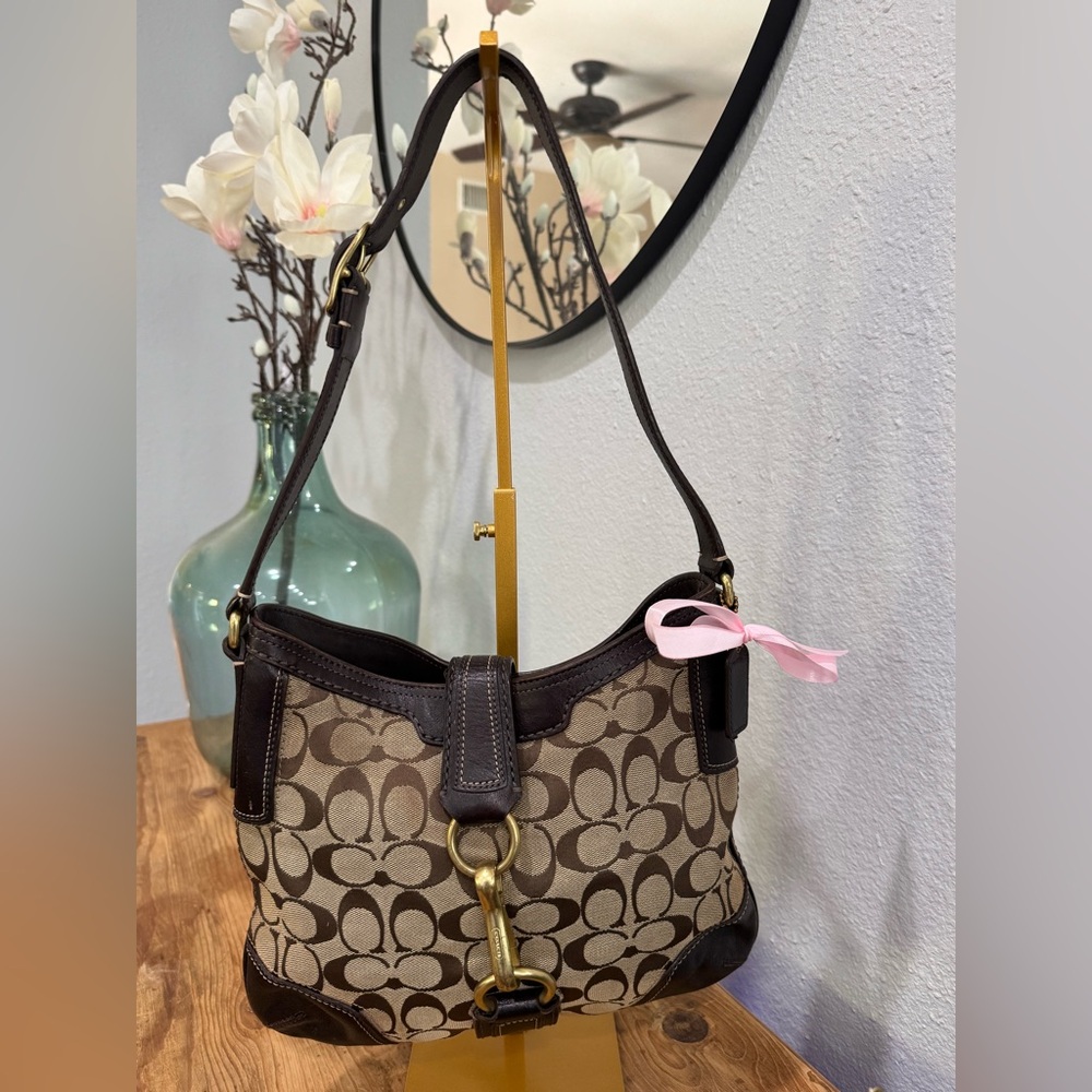 Coach Signature Brown and Tan Shoulder Bag